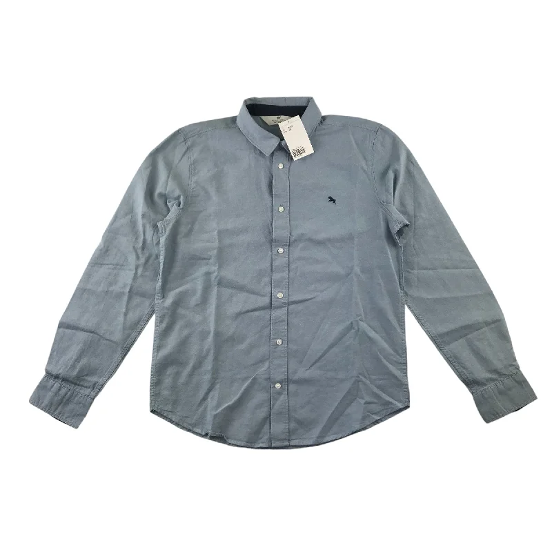 H&M Shirt 12-13 Years Blue Plain Button-Up Cotton