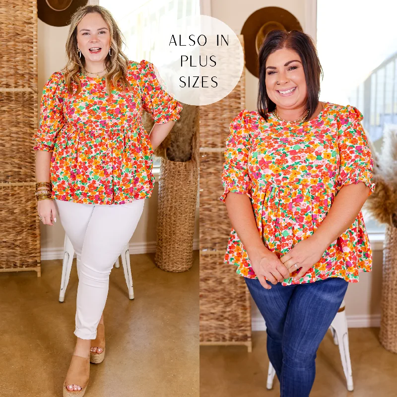 Last Chance Size Small & 2XL | Serious About Spring Floral Babydoll Blouse with Half Sleeves