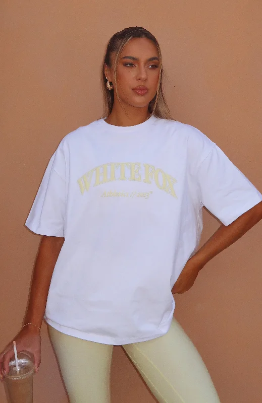 Women's Longline T-Shirts-Athletics Era Oversized Tee White/Yellow