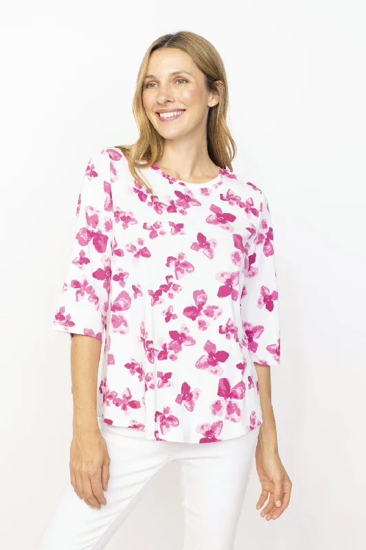 Women's Feather Detail T-Shirts-Habitat, 74515 Elbow Sleeve Tee Posey, Peony