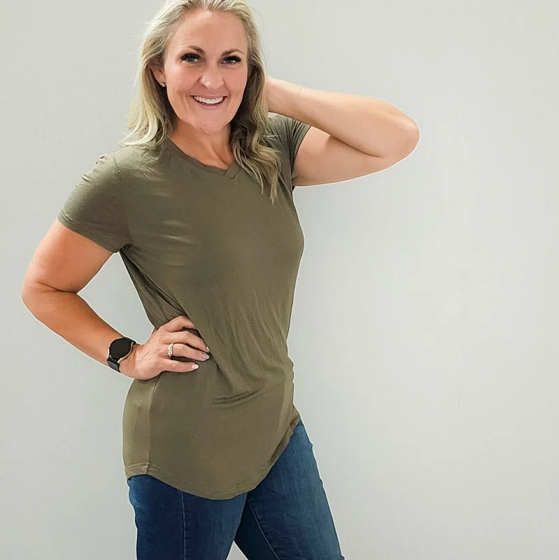 V-Neck Army Green T-shirt