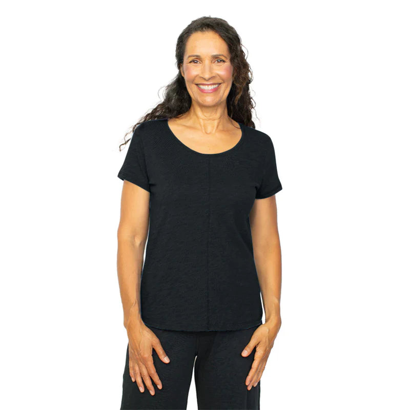 Women's Frayed Hem T-Shirts-Habitat, 27524 Coverstitch Tee, Black