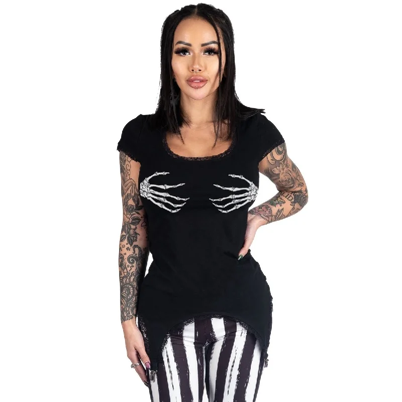 Women's Mesh T-Shirts-Skeleton Hands Garter Tee