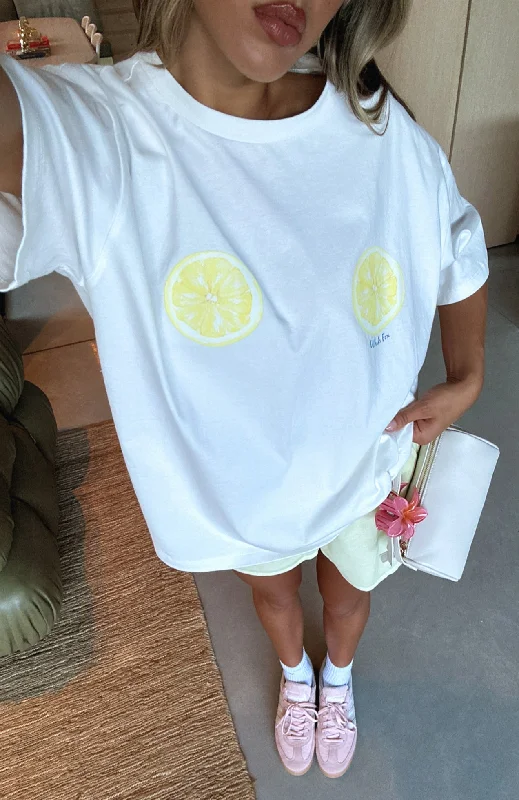 Women's Color Block T-Shirts-When Life Gives You Lemons Oversized Tee White