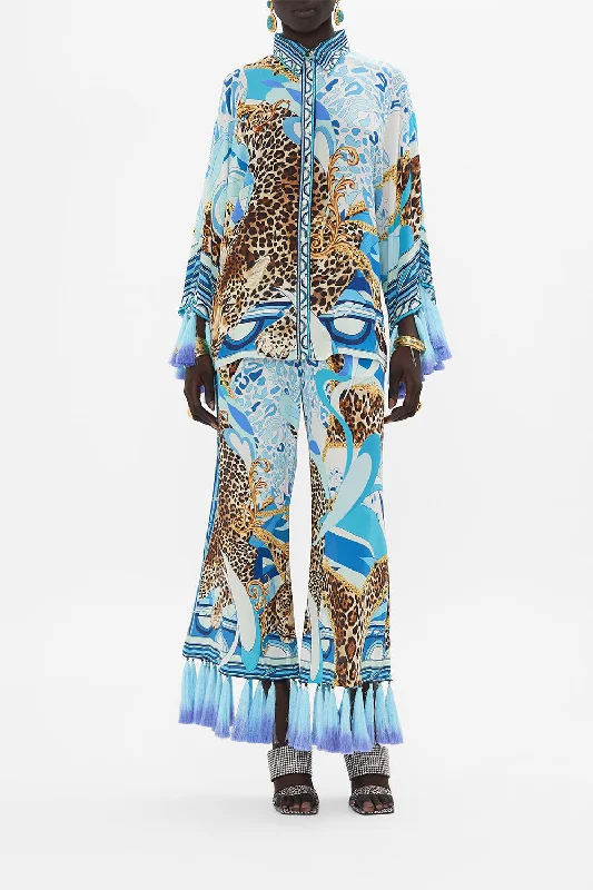 KIMONO SLEEVE BLOUSE WITH OMBRE TASSELS SKY CHEETAH