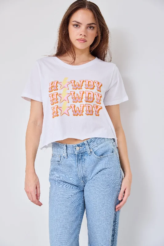 Women's Floral Graphic T-Shirts-SALE - "Howdy" Crop Tee