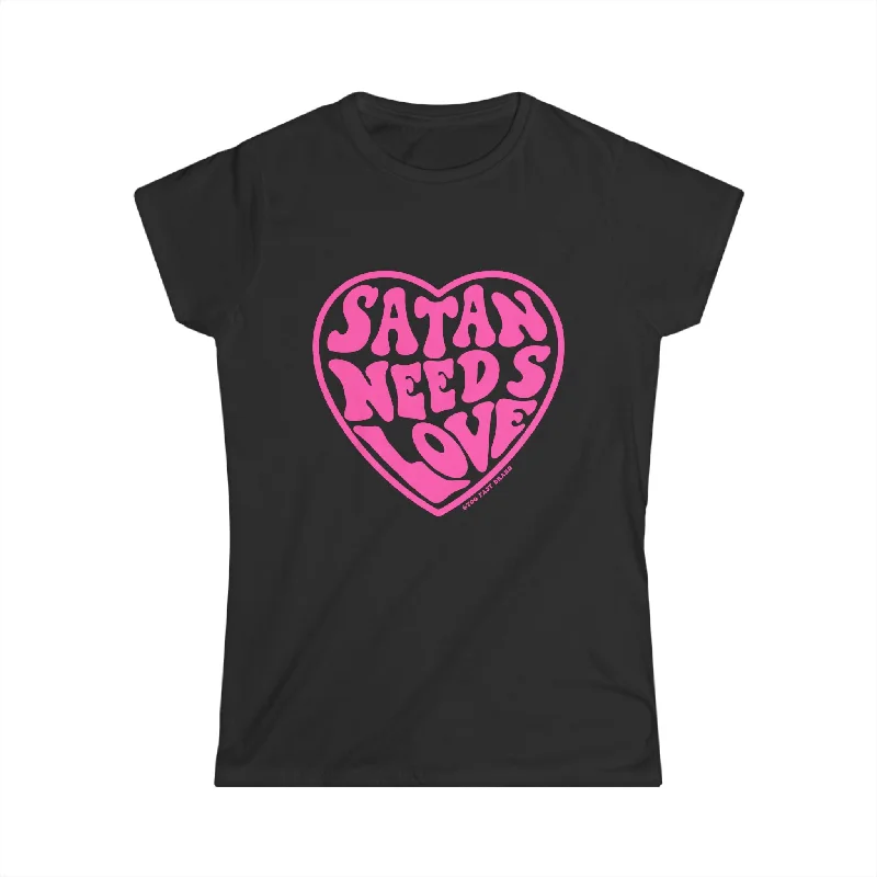 Women's Leopard Print T-Shirts-Satan Needs Love Graphic Tee