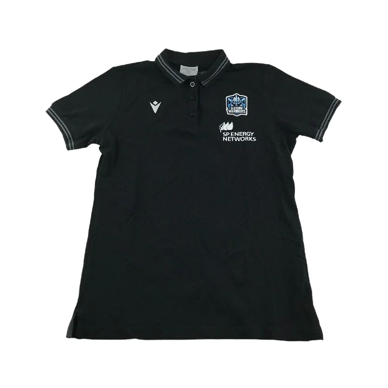 Macron polo shirt 9-10 years black rugby Glasgow Warriors cotton