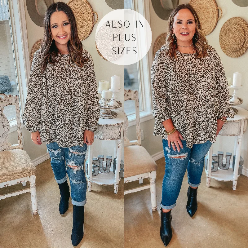 Last Chance Size Small | Tell Me Your Dreams Long Sleeve Tiered Leopard Blouse in Ivory