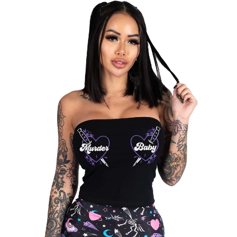 Women's Longline T-Shirts-Murder Baby Corset Lace-Up Tee