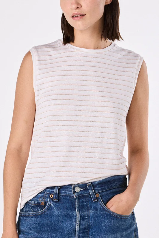 Women's Cutout T-Shirts-LALA SHELL blush stripe