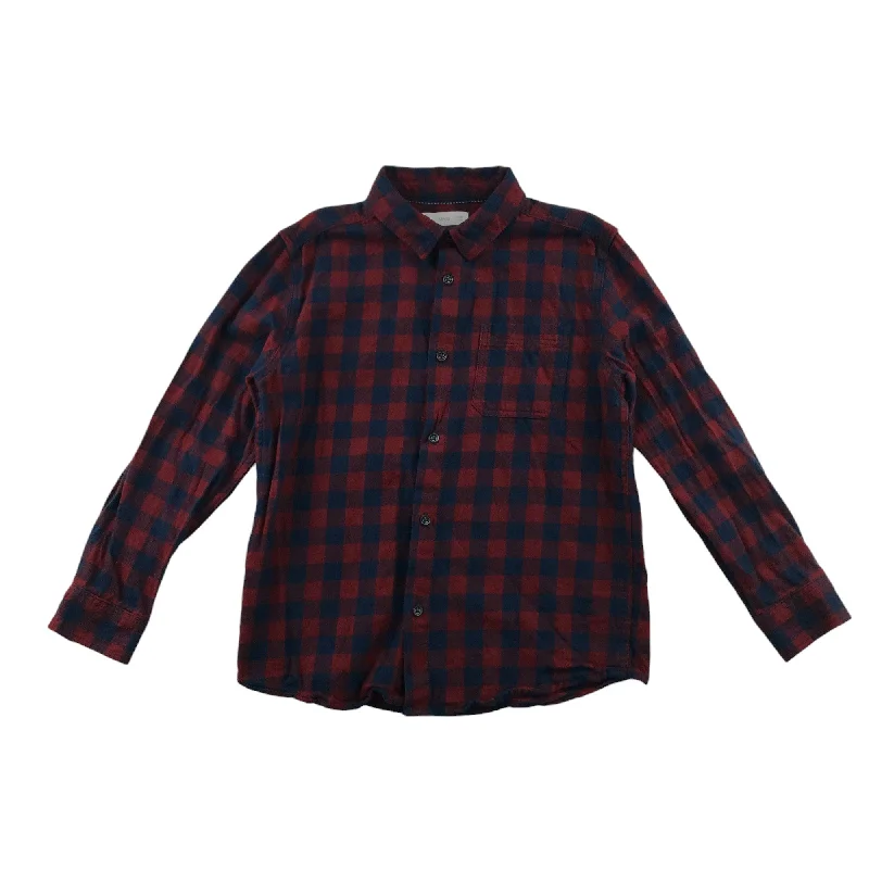 Mango Shirt 7-8 Years Red and Black Checked Button-Up with Front Pocket Cotton