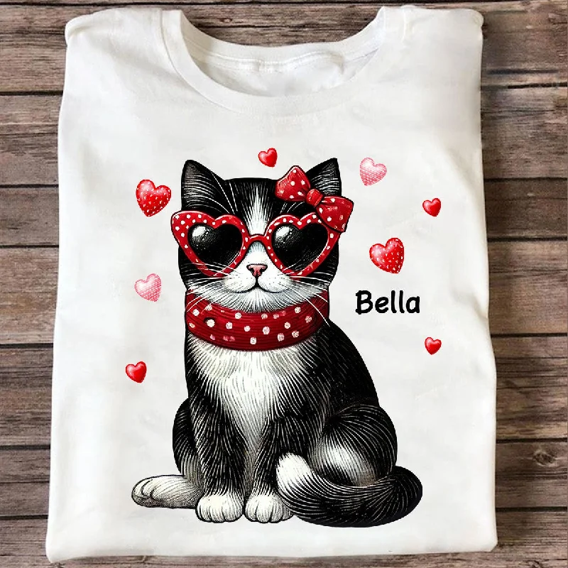 Valentine Retro Coquette Cat Sitting Sweatshirt, Personalized Sweatshirt For Cat Moms