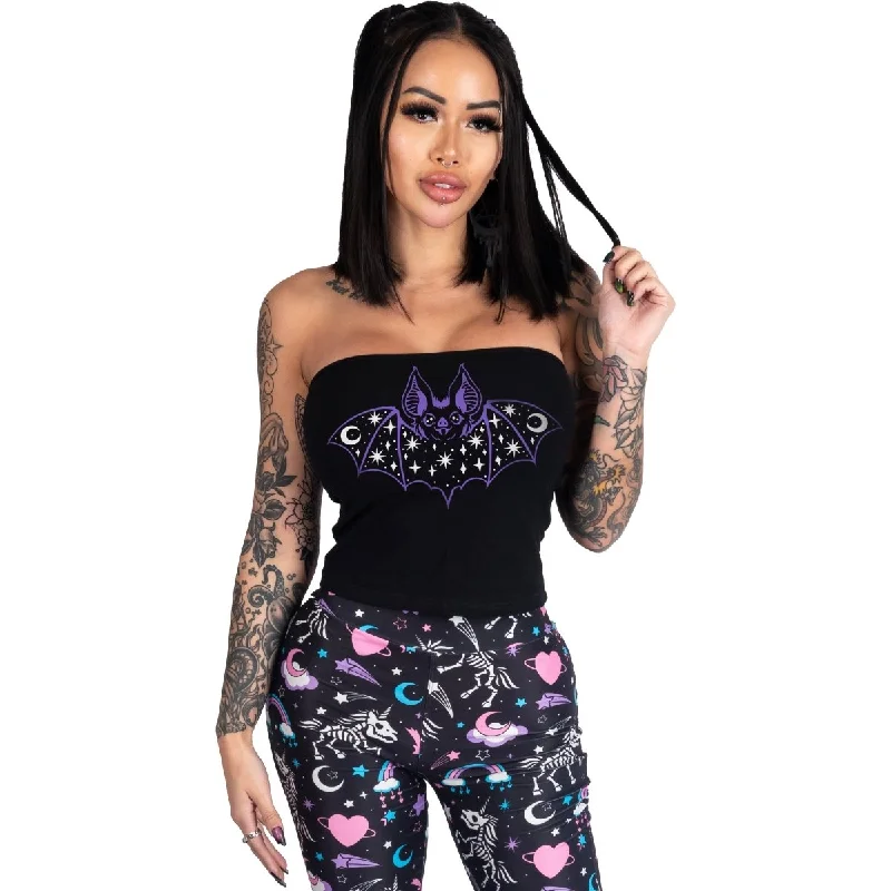 Women's Lurex T-Shirts-Purple Mystic Bat Corset Lace-Up Tee