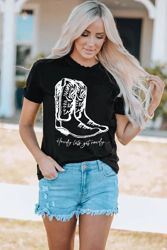 Women's Slim Fit T-Shirts-Boots Graphic Tee Shirt