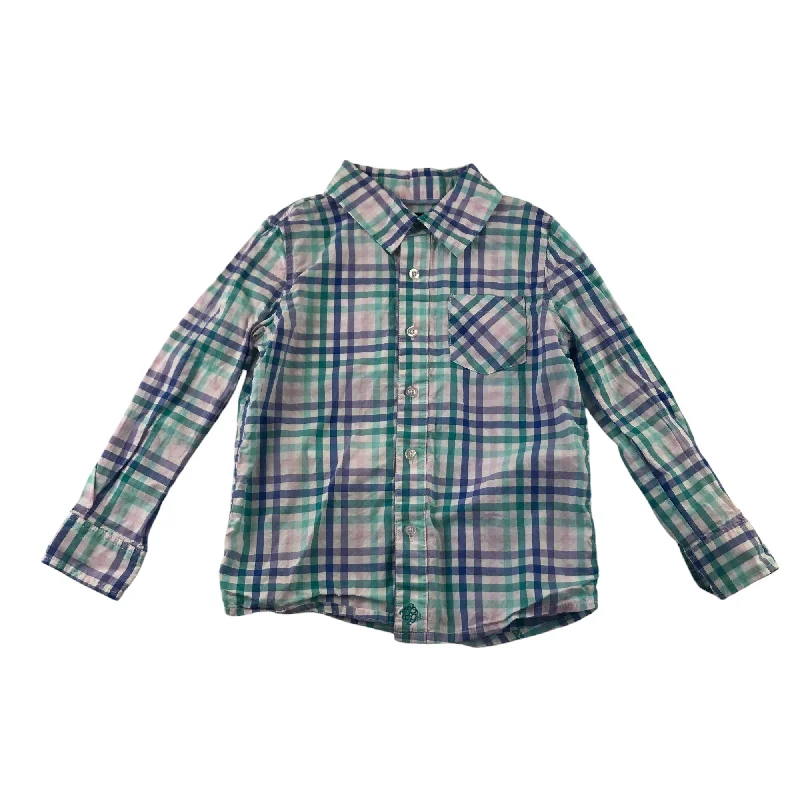 Andy & Evan Shirt 4-5 Years Blue and Green Checked Cotton