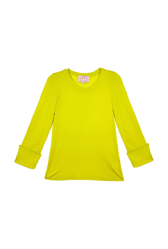 Women's Off Shoulder T-Shirts-Crew Neck Tee - Chartreuse