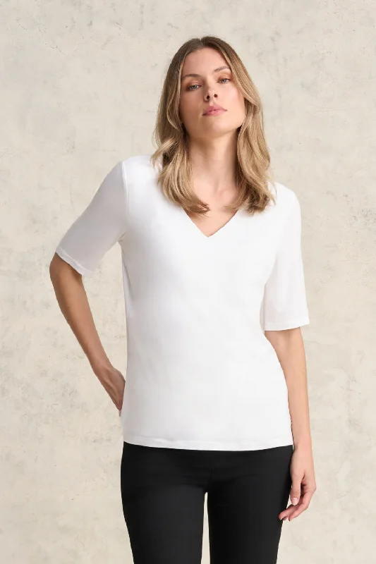 Women's Scoop Neck T-Shirts-V-Neck Tee - White