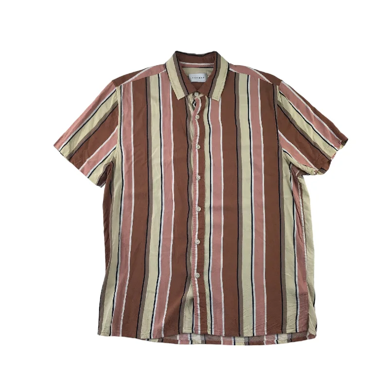 Topman Shirt Men's large brown and pink stripy short sleeve button up