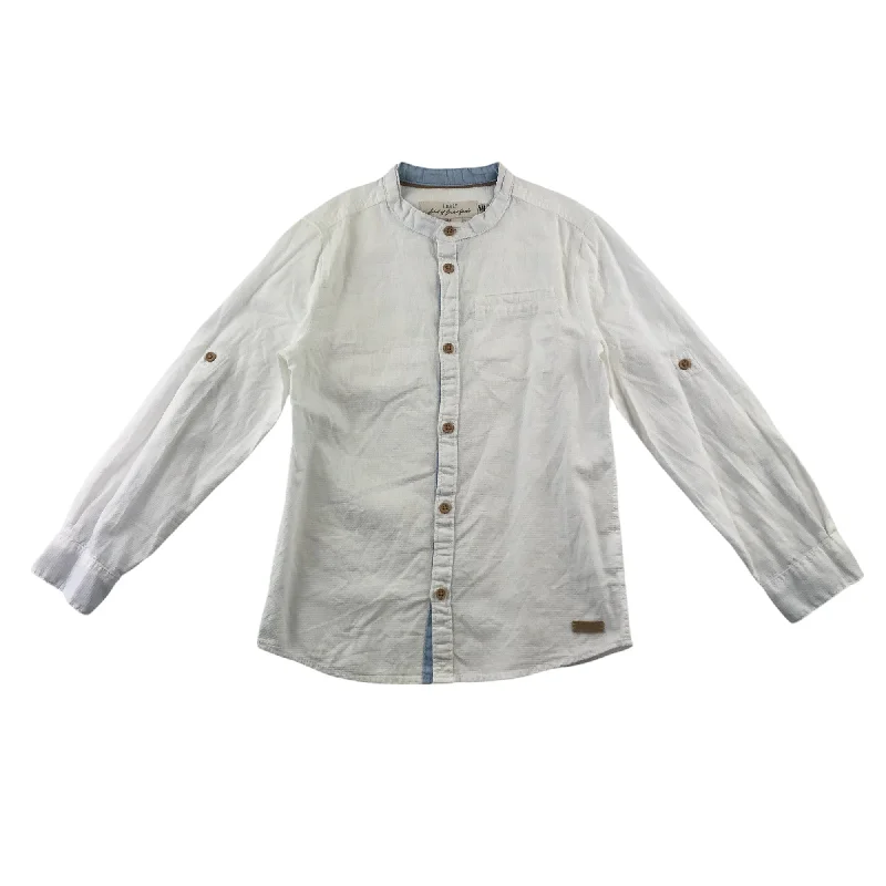 H&M Shirt 7-8 Years White Plain collarless Button-Up Cotton