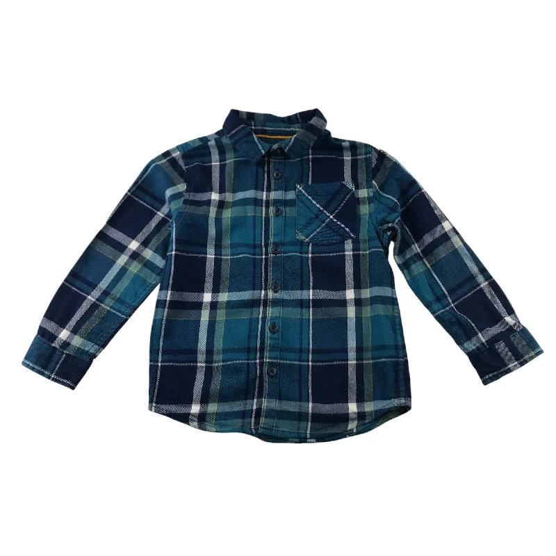 F&F Shirt 5-6 Years Blue Checked Button Up Cotton