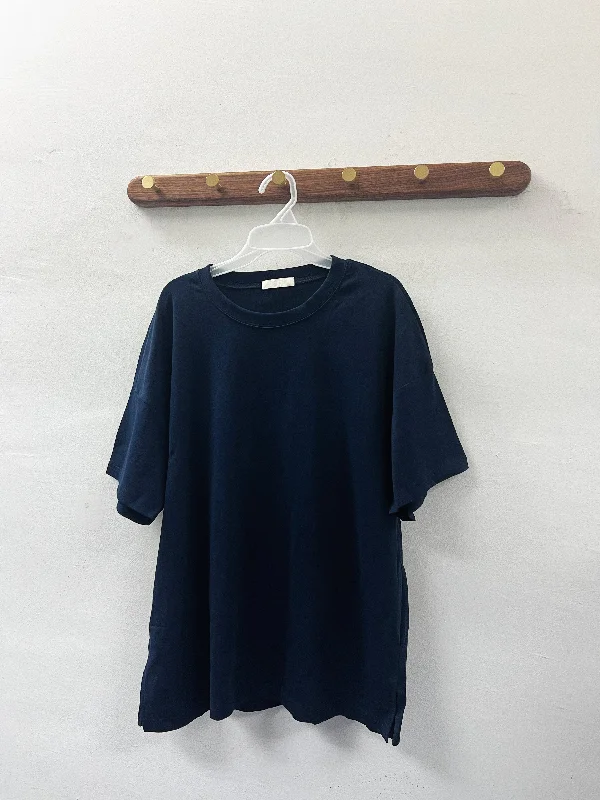 Women's Button Detail T-Shirts-【SALE】闊身basic tee｜深藍