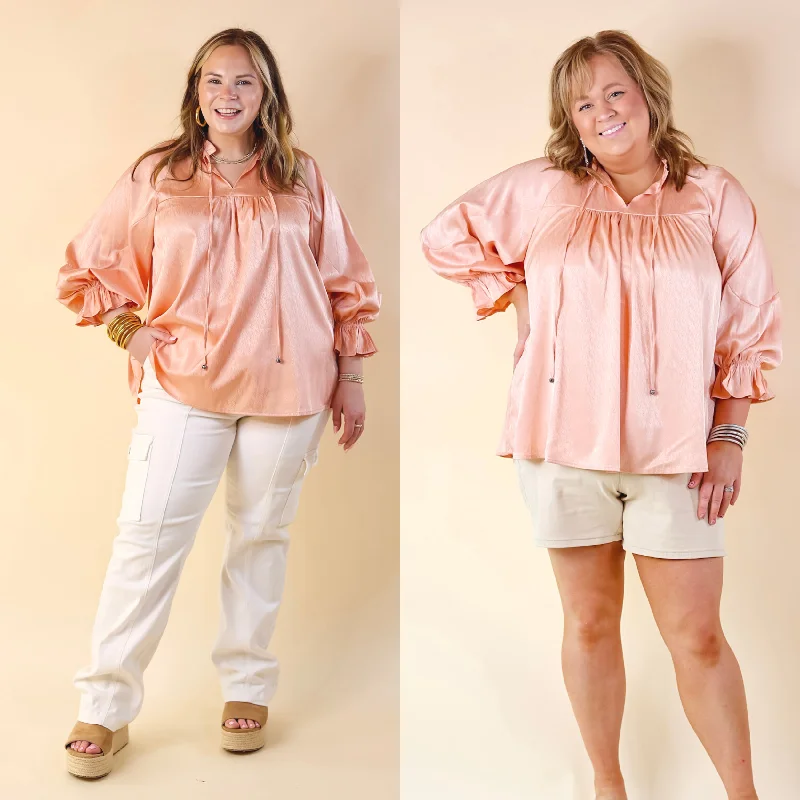 Sunset Situation Front Tie Keyhole Blouse in Peach Orange