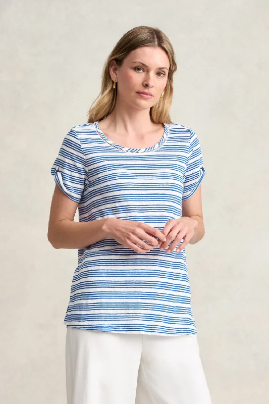 Women's Ribbed T-Shirts-Stripe Linen Tee