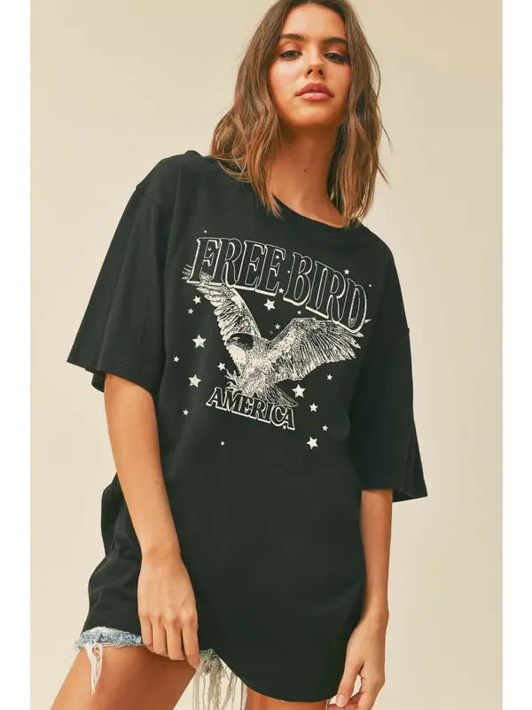 Women's Burnout T-Shirts-Oversized Graphic Concert Tee