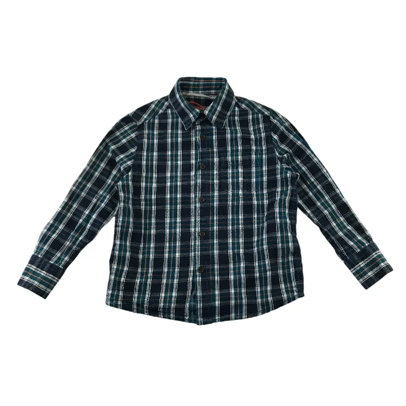 M&S Shirt 5-6 Years Navy and Teal Checked Button-Up Cotton