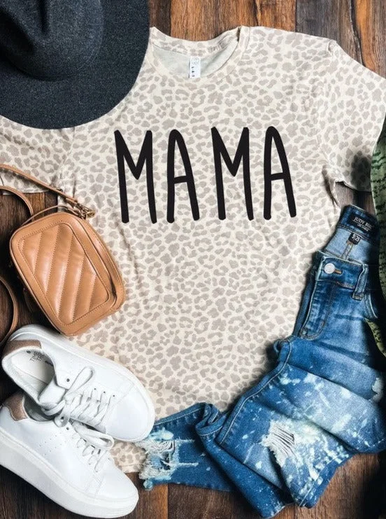 Women's Camouflage T-Shirts-Mama Light Leopard Graphic Tee (Online Exclusive)