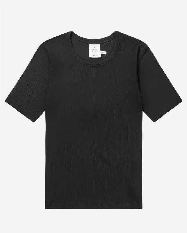 Women's Tie Neck T-Shirts-Mutula Ribbed Tee BLACK