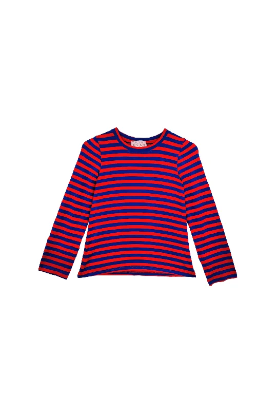 Women's Night Out T-Shirts-Crew Neck Tee - Red & Blue Stripe