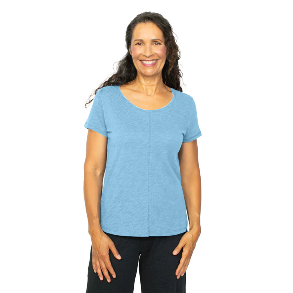 Women's Flutter Sleeve T-Shirts-Habitat, 27524 Coverstitch Tee, Cornflower