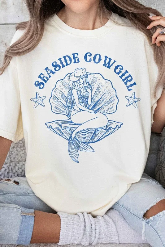 Women's Cutout T-Shirts-SEASIDE COWGIRL WESTERN COUNTRY GRAPHIC TEE