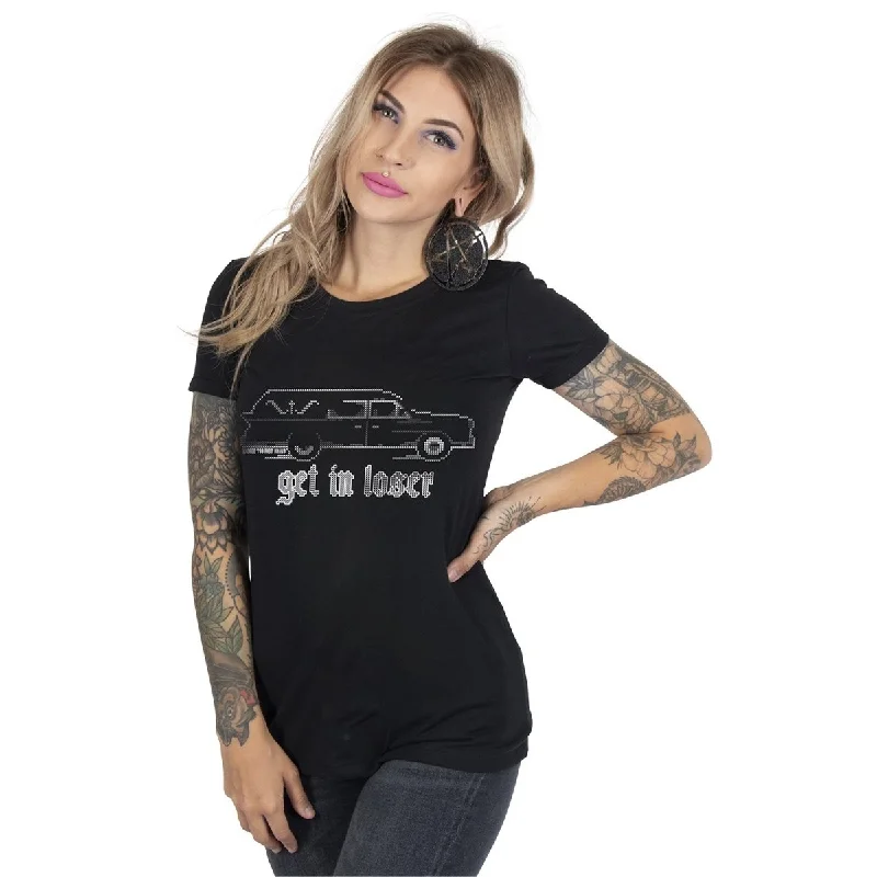 Women's Petite T-Shirts-Get In Loser Black Graphic Tee