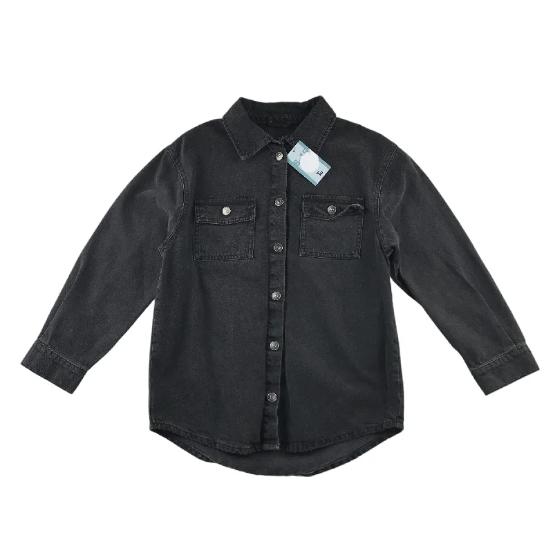 Tu Shirt 11-12 Years Black Denim Style oversized Button-Up Front Buttons Cotton