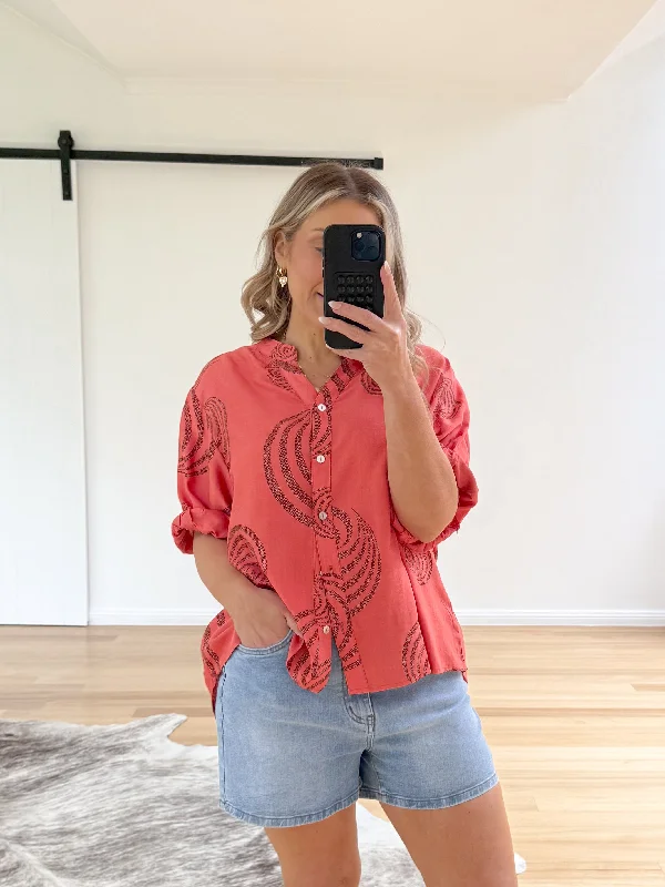 Mimi Blouse - Burnt Coral Swirl