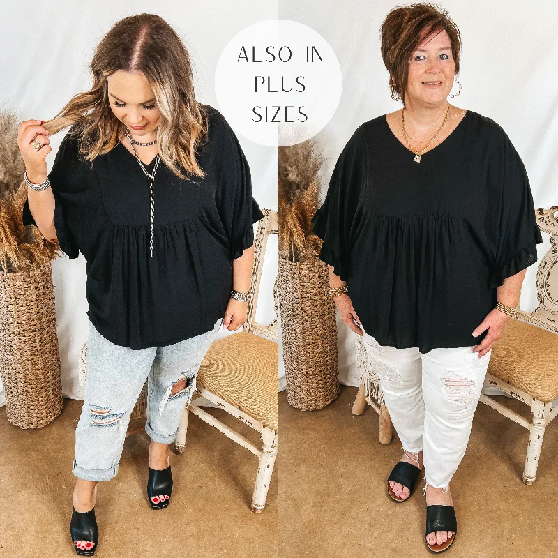 Blissful Moments Ruffle Sleeve V Neck Blouse in Black