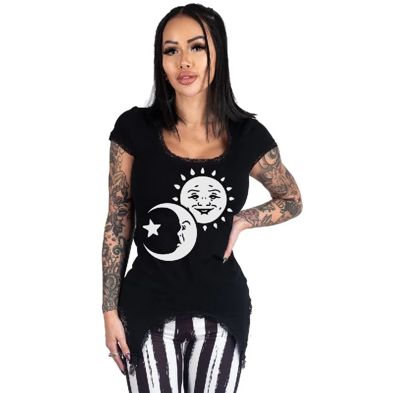 Women's Midi T-Shirts-Astrology Sun And Moon Garter Tee