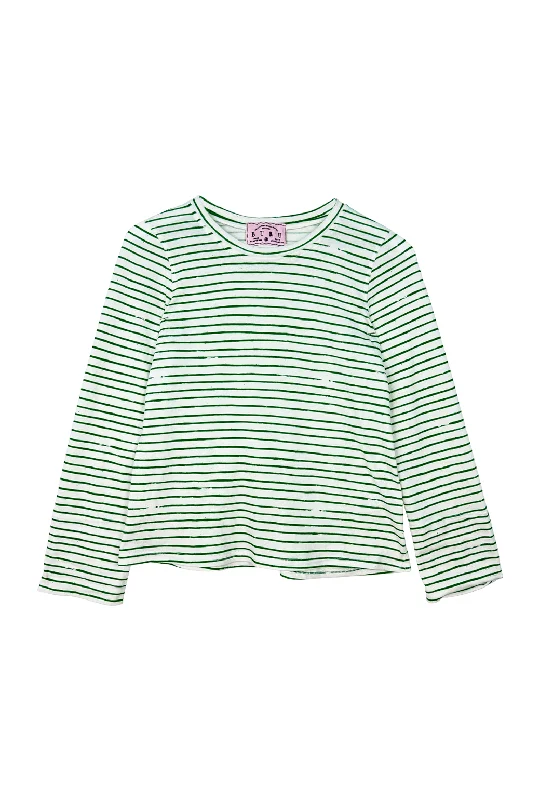 Women's Ombre T-Shirts-Brushstroke Crew Neck Tee - Green Stripe