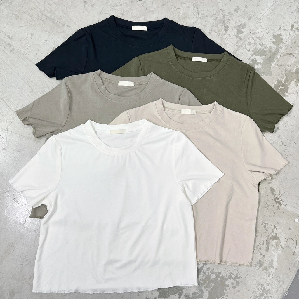 Women's Burnout T-Shirts-【SALE】ruffle邊daily basic tee｜粉杏