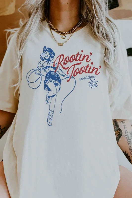 Women's Distressed T-Shirts-ROOTIN TOOTIN COUNTRY GRAPHIC TEE / T-SHIRT