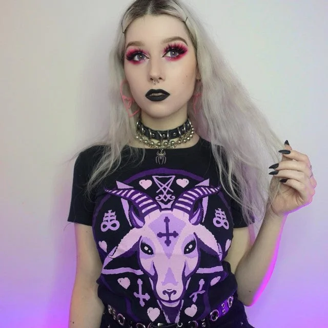 Women's Layered T-Shirts-Pastel Goat Baphomet Graphic Tee