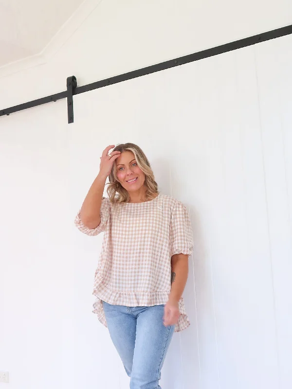 Tibby Blouse- Beige Gingham