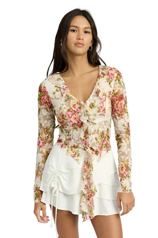 FLORAL PRINT BLOUSE WITH RUFFLE DETAIL