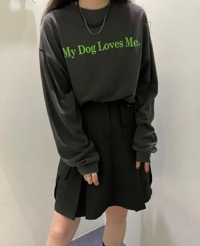 Women's Chain Detail T-Shirts-My Dog Loves Me oversize tee｜2 col