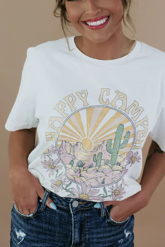 Women's Breathable T-Shirts-Happy Camper Oversized Graphic Tee