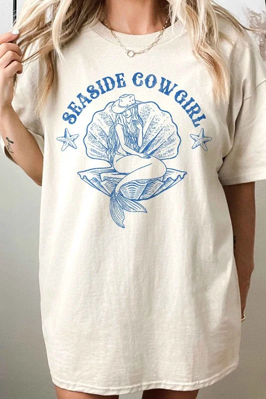 Women's Distressed T-Shirts-SEASIDE COWGIRL WESTERN COUNTRY OVERSIZED TEE