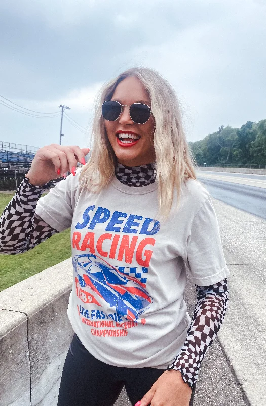 Women's Ribbed T-Shirts-Speed Racing Graphic Tee